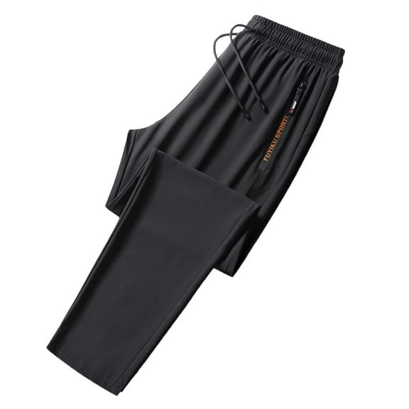 Riforla Men's Fashion Large Waist Drawstring Elastic Pants Casual Sports Ice Silk Straight Leg Pants Jogging Mens Pants Black XXXXL