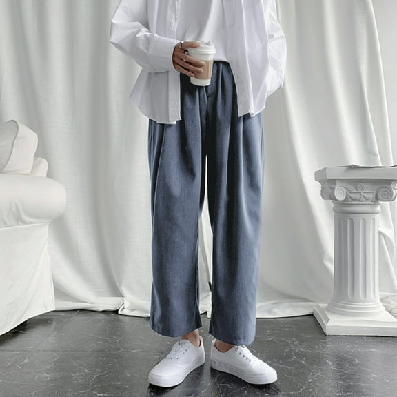 Riforla Men's Fashion Oversized Wide Leg Trousers with Nine Minutes Straight Leg Small Trousers Pants Grey M