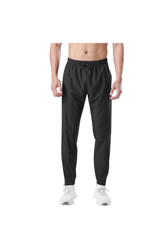 Riforla Men's Solid Color Sports Casual Pants Fitness Loose Fitting Running Training Leg Protectors Long Pants with Slit Mens Casual Pants Black XXXXXXL