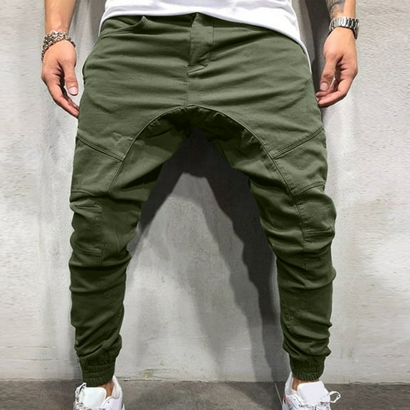 Riforla Men's Trousers Overalls Casual Sports Pants Trousers with Zipper Pockets Green M