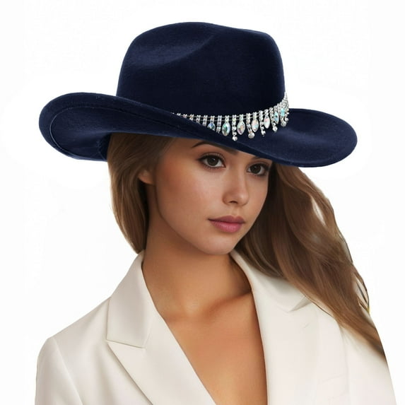 Riforla Men's and Women's Jazz Top Hat Western Cowboy Flash Bride Hat European and Holiday Crazy Top Hat Sun Hats Navy