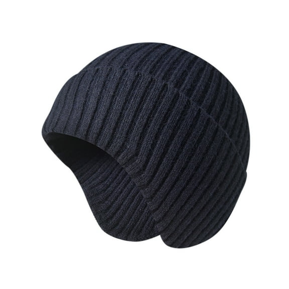 Riforla Men's and Women's Knitted Cap Warm Cap Slouchy with Ear Warmer Winter Cycling Plus Hat Bomber Hats Navy