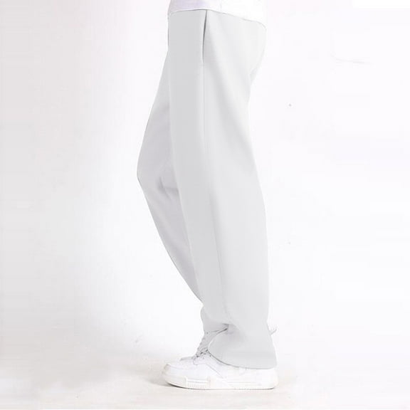 Riforla Mens Casual Straight Pants Trend Youth Warm Loose Pants Loose Fashion White M