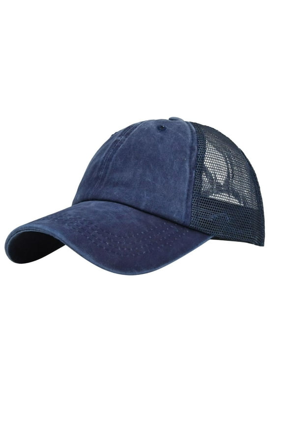 Mens and Womens Denim Retro Washed and Old Destroyed Peaked Cap Splicing Solid Color Baseball Cap Hats for Woman Navy