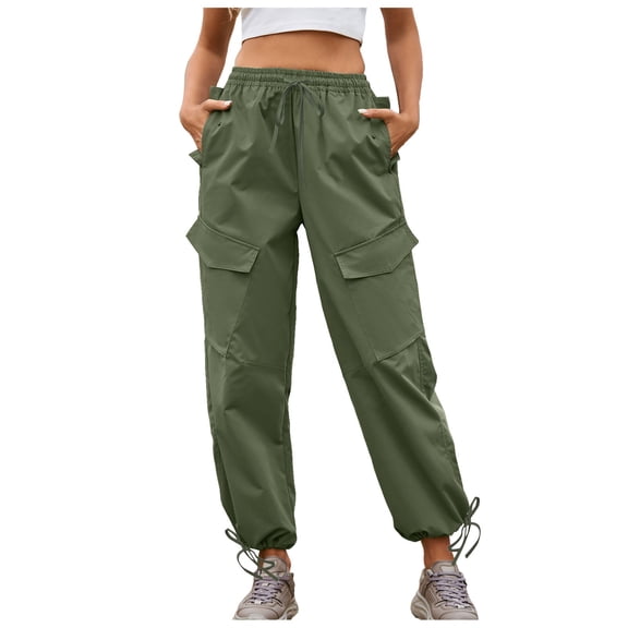 Ediodpoh Street Style Slacks with Loose Straps and Drawstrings Casual Cargo Pants Women Elastic Waist Green XXL
