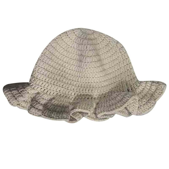 Riforla New Fashionable Autumn and Winter Handmade Crocheted Solid Color Women's Outdoor Fisherman Hat Ruffled Windproof Carnival Hat Sun Hats Beige