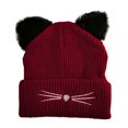 thumbnail image 1 of Riforla New Kitty Ear Knit Hat Embroidered Woolen Hat Cute Fall and Winter Warm Pullover Hat Bomber Hats Red, 1 of 3