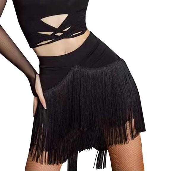 Riforla New Latin Dance Skirt Practice Suit Sailor Skirt New Dance Dress Irregular Tassel Skirt Skirts for Women Black XXXL