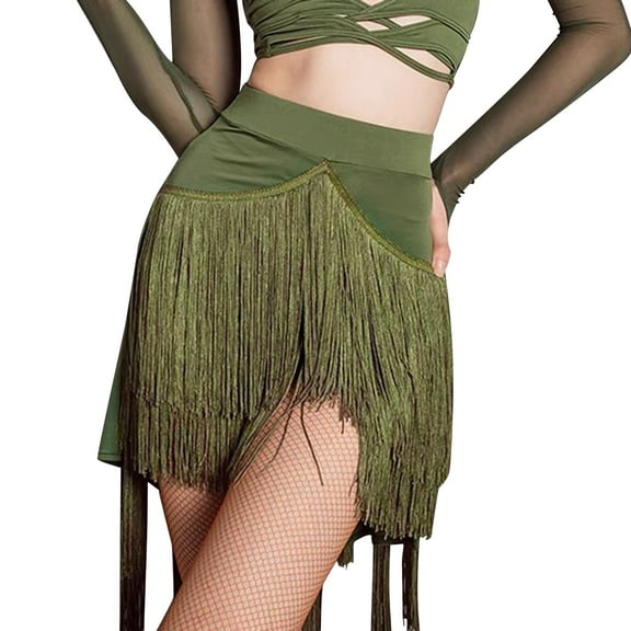Riforla New Latin Dance Skirt Practice Suit Sailor Skirt New Dance Dress Irregular Tassel Skirt Skirts for Women Green L