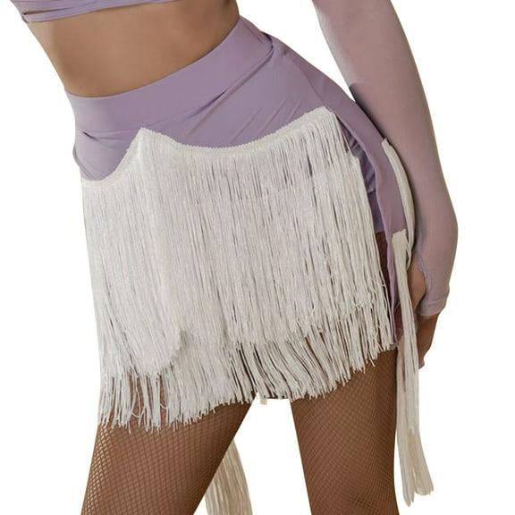 Riforla New Latin Dance Skirt Practice Suit Sailor Skirt New Dance Dress Irregular Tassel Skirt Skirts for Women Purple M