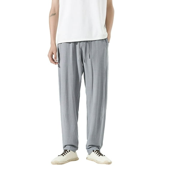 Riforla New Men's Drape Linen Trendy Casual Pants Thin and Oversized Retro Cotton Linen Long Pants Casual Shorts for Men Grey XXXXXL