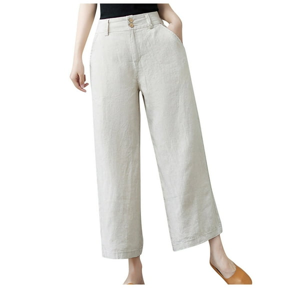 Riforla Pants Waist Elastic Band Balloon Linen Loose Casual Women Summer Pants for Women Beige XL