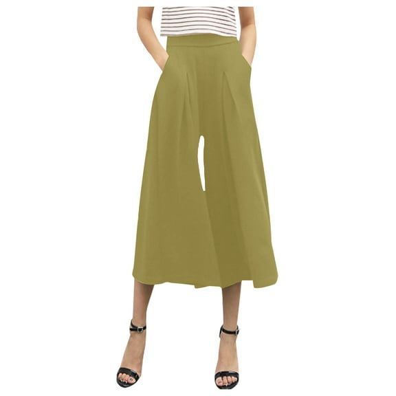 Riforla Pants Women Scarf Wide Leg Pants Waist Elastic 7 Minutes Long Summer Pants for Women 2024 Green XL