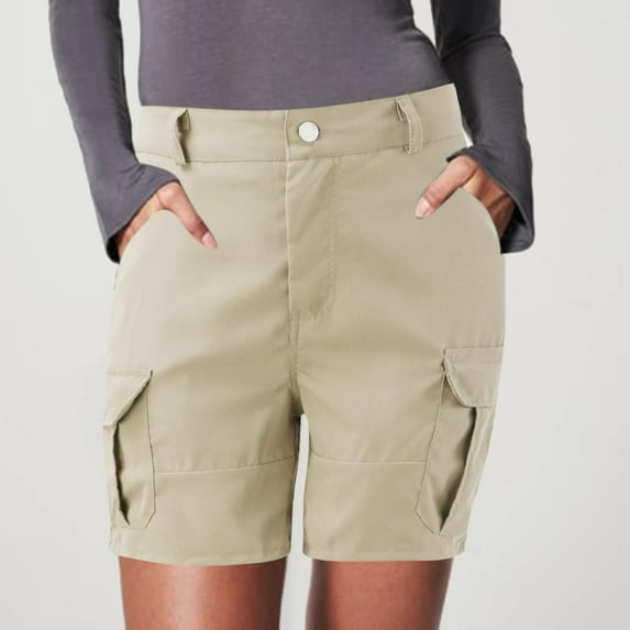 Ediodpoh Pants for Women Shorts for Women Womens Shorts for Summer Shorts Solid Color Pocket Cargo Pants Casual High Waist Hot Pants Women's Shorts Beige S