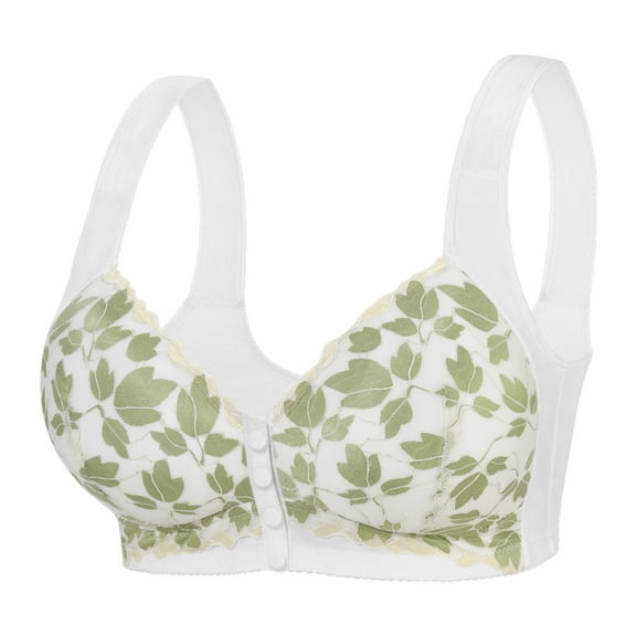 Riforla Plus Size Bra No Underwire Vest Style Lace Front Button Bra Womens Bras White 95F