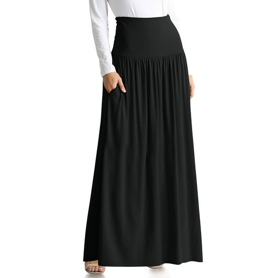 Riforla Plus Size Maxi Skirts for Women Long Length Skirts with Pockets Beach SwimCoverup Night Out Casual Office Party Skirts for Women Trendy Black XL