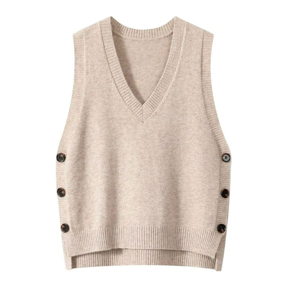 Ediodpoh Retro V Neck Knitted Vest for Women for Spring and Autumn Solid Color Casual Sweater Vest Sweater Vest Women Beige