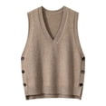thumbnail image 1 of Ediodpoh Retro V Neck Knitted Vest for Women for Spring and Autumn Solid Color Casual Sweater Vest Sweater Vest Women Khaki, 1 of 2