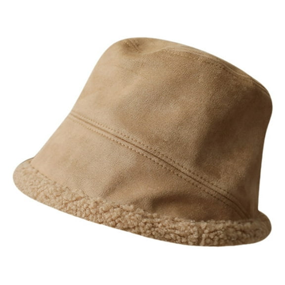 Riforla Reversible Suede Bucket Hat for Women Fall Winter Thick Lamb Warm Fisherman Hat Versatile Womens Hats Khaki