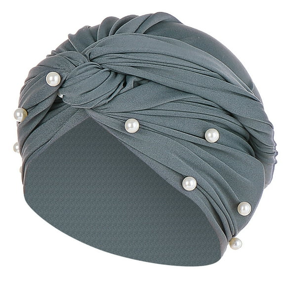 Riforla Ruffle Beading Hat Turban Cap Pearl Women Wrap Baseball Caps Baseball Caps Grey