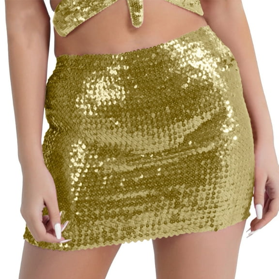 Riforla Sequin Skirts for Women Shiny Sequined Mini Skirts for Night Out Party Womens Skirts Gold One Size