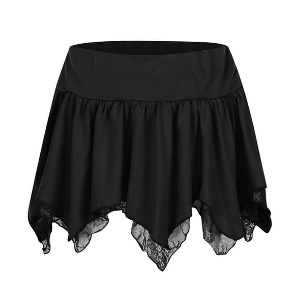 Riforla Sexy Double Lace Irregular Low Rise Mini Skirt Skirts for Women Trendy Black L