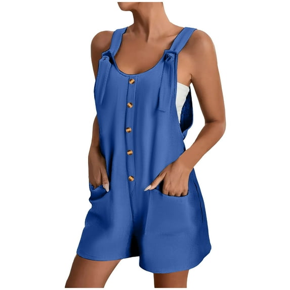 Riforla Short Rompers for Women Summer Casual Button Rompers Overalls Jumpsuit Shorts Button Rompers Jumpsuits for Women Blue M