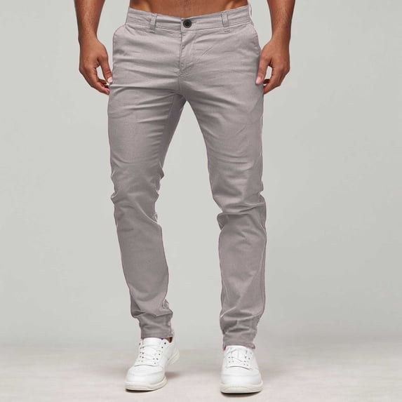 Riforla Slim Waist Full Trousers Men's Casual Solid Mid Pocket Length Fashion Pant Men's Pants Grey XL