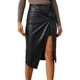 thumbnail image 1 of Riforla Long Leather Skirt Mid Length Split Hugging Skirt for Women in Autumn Winter Women's Skirts Black XL, 1 of 6
