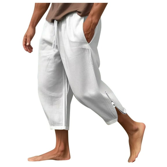 Riforla Solid Color Harem Pants Casual Capri Pants Lightweight Loose Beach Summer Pant Mens Pants White S