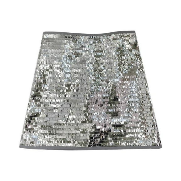 Riforla Sparkly Sequin High Waisted Skinny A Line Skirt Hottie Booty Wrap Womens Skirts Silver S