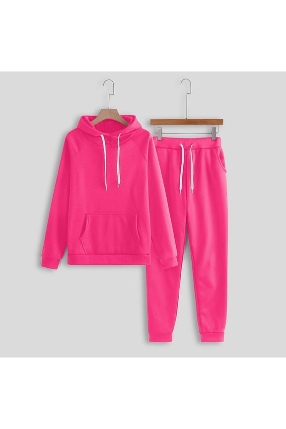 Riforla Sport Suit Women Solid and Tracksuit Sweatshirt Hooded Women Suits Sets 2 Piece Sets Women Outfit Hot Pink M