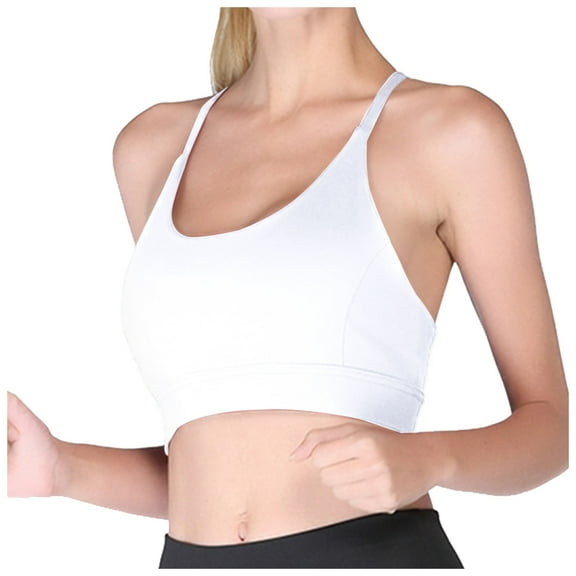 Riforla Sports Bra for Women Y Back Padded Strappy Sports Bras Medium Support Workout Yoga Bra with Removable Cups Women Bras White S