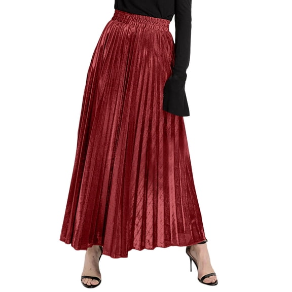 Ediodpoh Women's Skirts Spring and Summer Pleated Long Skirt Large Size High Waist Big Swing Golden Beach Skirt for Women Long Skirts Red L