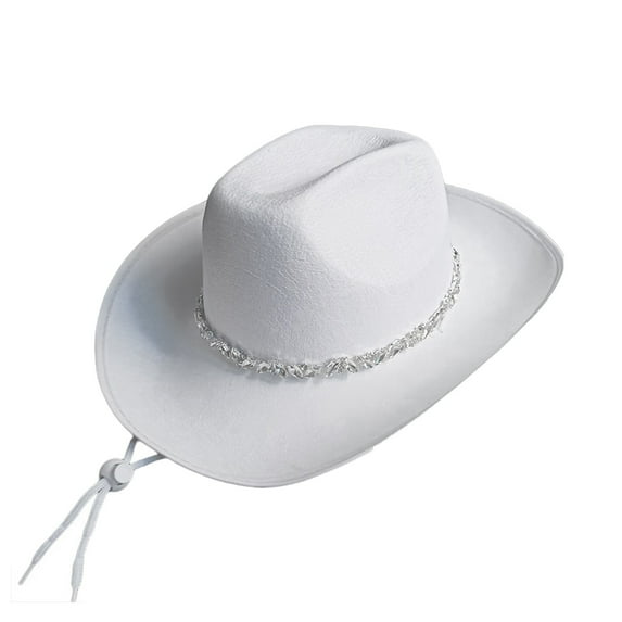 Riforla Stripe of Rhinestones Cowboy Hat for Woman Girls Breathable Cowboy Hat with Adjustable Chin Rope Western Style Hat Womens Hats White