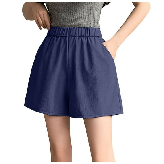 Riforla Suit Shorts Casual Wide Size Cropped Pants Shorts for Women Blue L