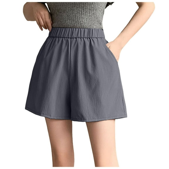 Riforla Suit Shorts Casual Wide Size Cropped Pants Shorts for Women Grey M