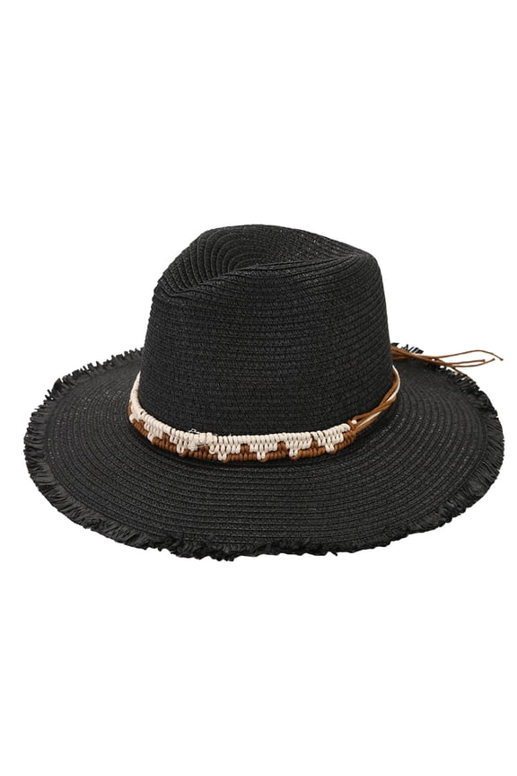 Summer Holiday Sun Hat Panama Style Outdoor Outing Shade Bowler Hat Beach Hats for Women Black