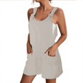 thumbnail image 1 of Riforla Summer Short Rompers for Women Casual Loose Sleeveless Tie Knot Strap Jumpsuits Overalls with Pockets Women's Jumpsuit Khaki_001 M, 1 of 6