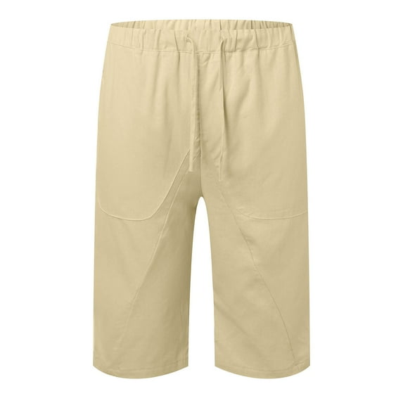 Riforla Summer Slim Cropped Pants Oversized Wide Leg Men's Hop Sports Casual Shorts Men Pants Beige XXXL