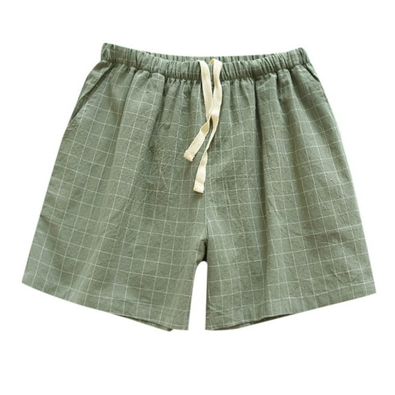 Riforla Summer Thin Cotton Couple Shorts Men's and Women's Home Pants Simple and Loose Three Part Sleeping Pants Four Corner Pants Shorts for Women Green L