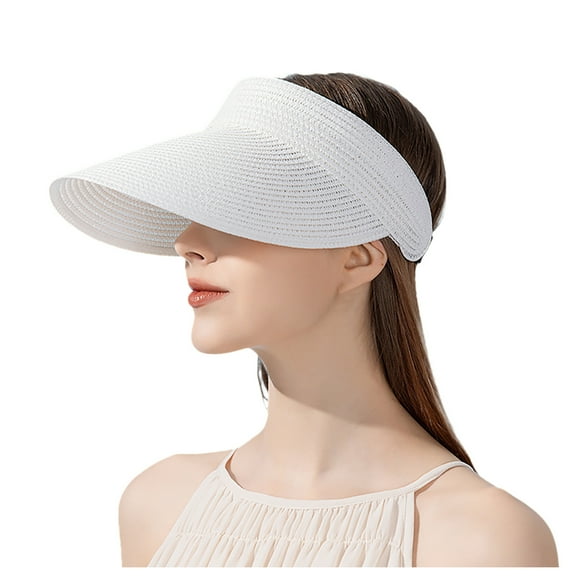 Riforla Summer Wide Brim Straw Visor Sun Hat Beach Cap Beach Hats for Women White