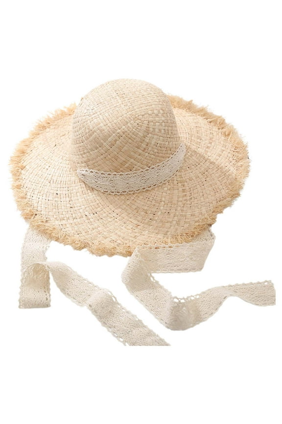 Summer Women's Wide Brim Raffia Sun Hat with Adjustable Strap for Beach Vacation and Sun Beach Hats for Women Beige