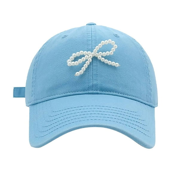 Riforla Sweet Pearl Bow Baseball Cap for Women Korean Soft Top Hat Versatile Fashionable Casual Hat Trendy Design Womens Hats Blue