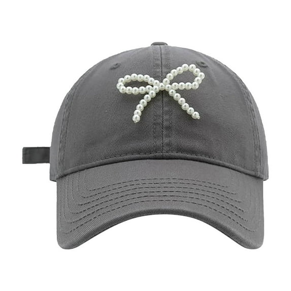 Riforla Sweet Pearl Bow Baseball Cap for Women Korean Soft Top Hat Versatile Fashionable Casual Hat Trendy Design Womens Hats Grey