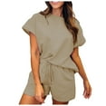 thumbnail image 1 of Riforla Tankaneo Womens Loungewear Set Short Sleeve Tops and Shorts 2 Piece Outfits Matching Pajama Set with Pockets Elegant Women's Sets Khaki M, 1 of 6