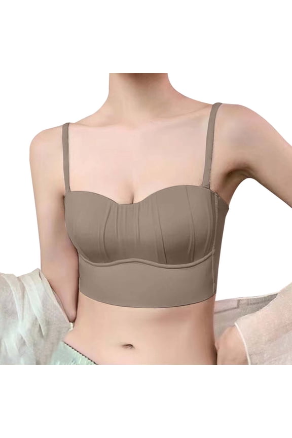 Thin Padded Bra with Removable Padding Seamless Full Coverage Bras for Women Adjustable Underwire Lingerie Solid Color Womens Bras Coffee L