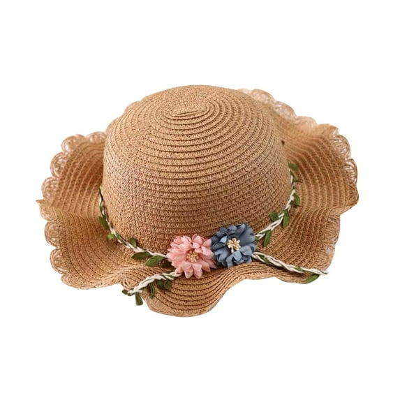Riforla Toddler Girls Summer Hat Bag Set Wide Brim Sun Hats with Woven Bag Sun Beach Hats Sunhat Floral Tea Party Cap Womens Hats Khaki