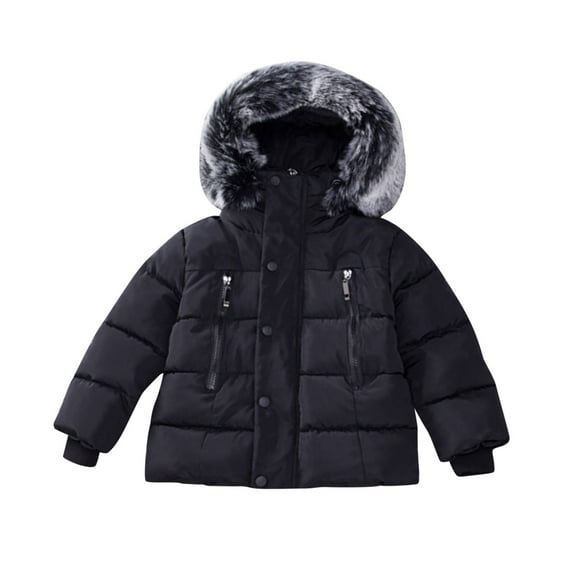 Riforla Toddler Kids Baby Girls Boys Winter Coats Thicken Collar Hoodie Down Jacket Windproof Snowsuit Clothes Outerwear Toddler Winter Coat for Boys Girls Black 80
