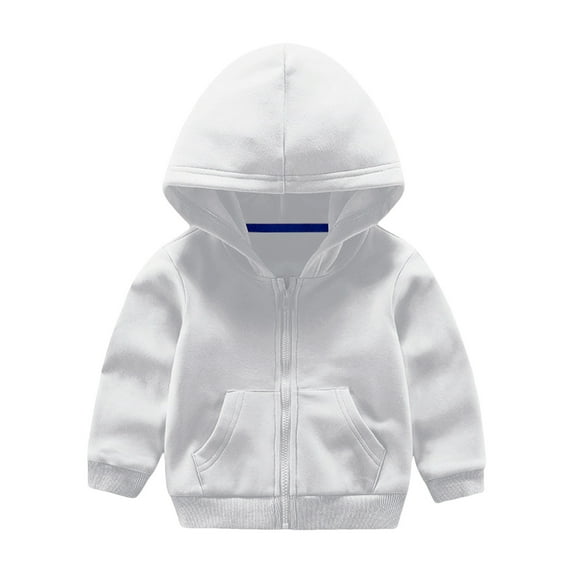 Riforla Toddler Kids Girls Boys Drawstring Pullover Hooded Comfortable Tops Loose Long Sleeve Blouse Soild with Pocket Sweatshirt Coat White 140
